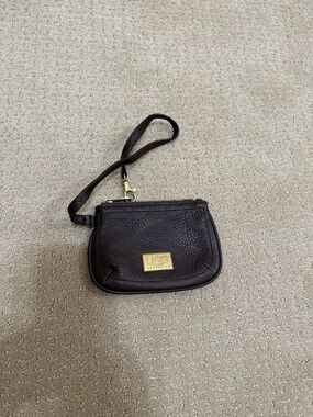 UGG Dark Brown Leather Wristlet Clutch with Gold-Tone Logo